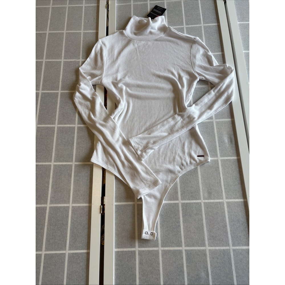 n:PHILANTHROPY Cloud Dancer White Ribbed Long Sleeve Turtle Neck Bodysuit Medium